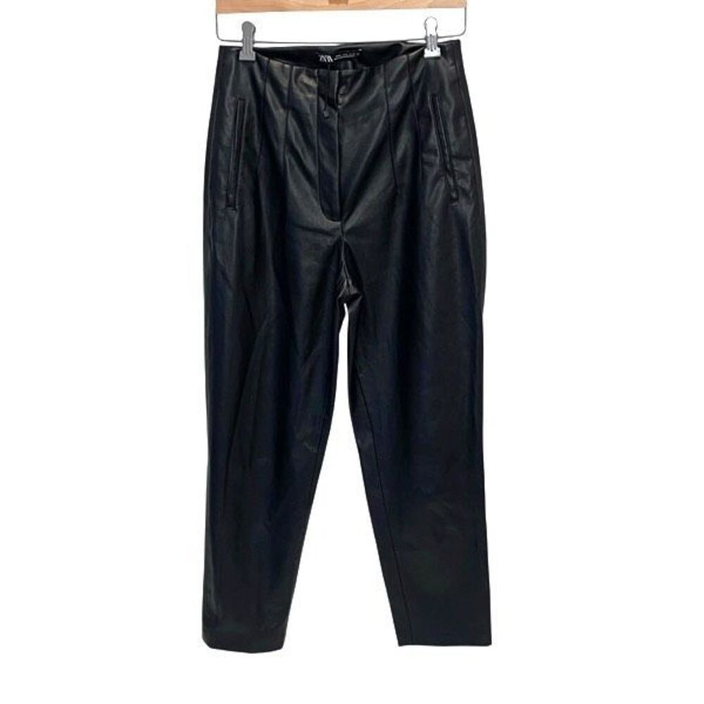 Zara Womens High Rise Faux Leather Pants Black Size Medium‎ NWOT